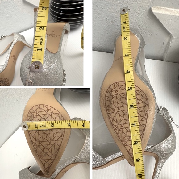 Jewel Badgley Mischka Silver Raleigh Rhinestone Ankle Strap Pumps Size 7.5 - Picture 11 of 12